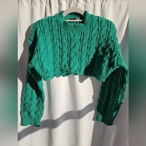 SHEIN Teal Cable Knit Sweater